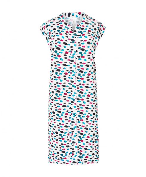 Lohe short sleeveless women's dress, open with buttons, printed with irregular polka dots.