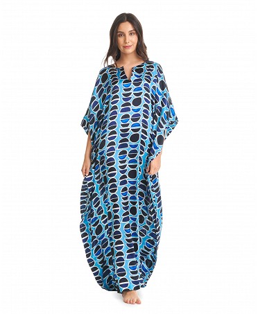 Natural silk kaftan with blue butterfly sleeves