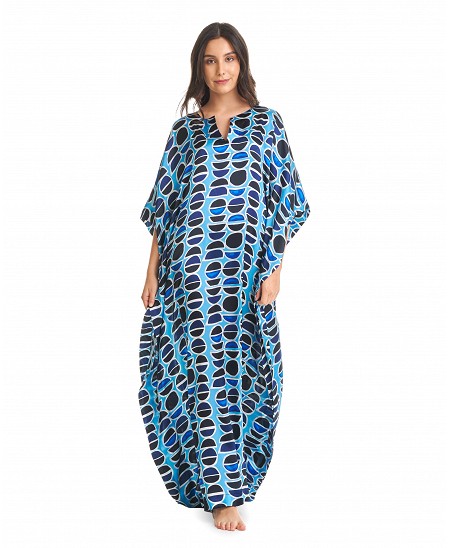 Natural silk kaftan with blue butterfly sleeves