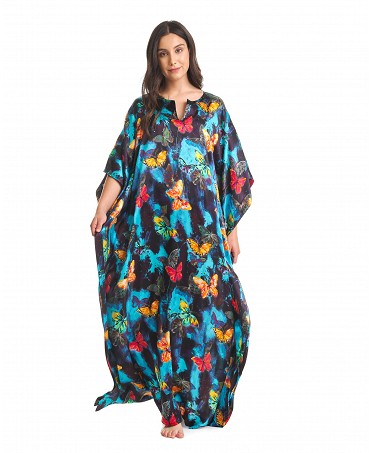 Natural silk kaftan with butterfly sleeves