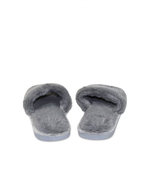 Open slippers grey colour with fur for living at home