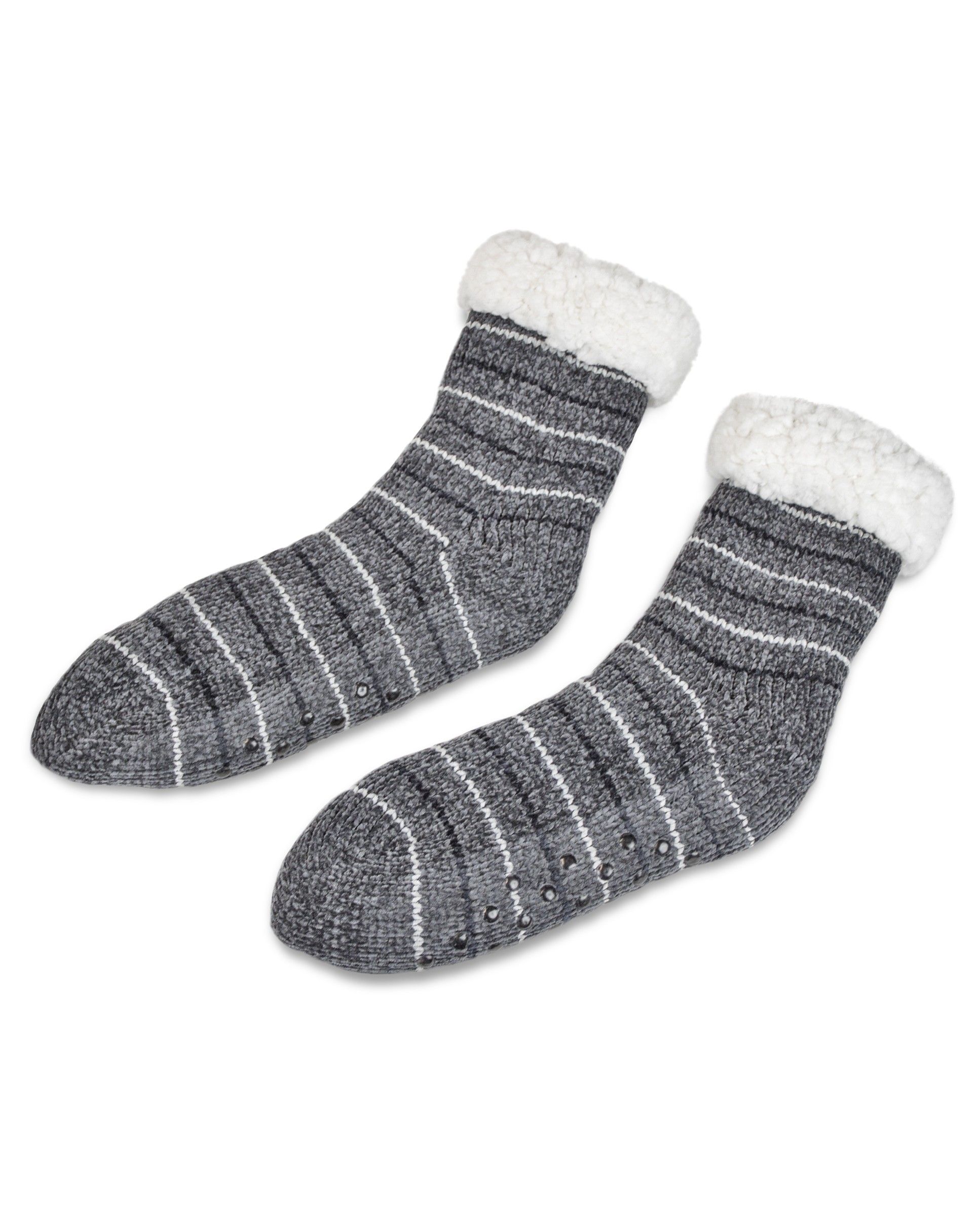 Women's winter sheepskin sock grey stripes