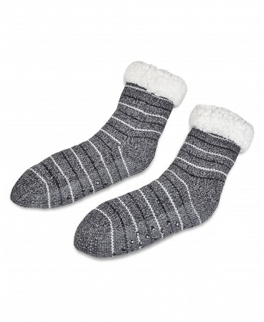 Women's winter sheepskin sock grey stripes