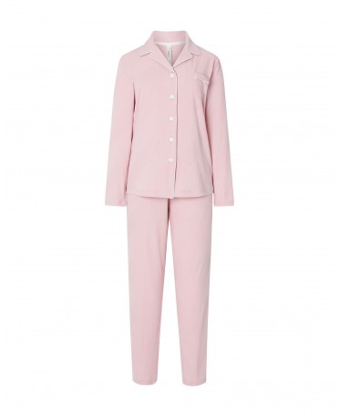 Pijama de invierno largo con chaqueta de manga larga lisa abierta con botones en canalé relieve y pantalón largo liso