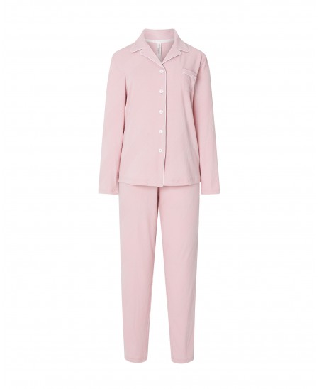 Winter pyjamas with long sleeve plain open jacket with embossed ribbed buttons and plain long trousers