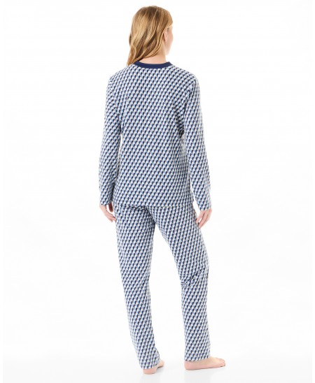 Rear view of women's winter pyjamas with diamond pattern