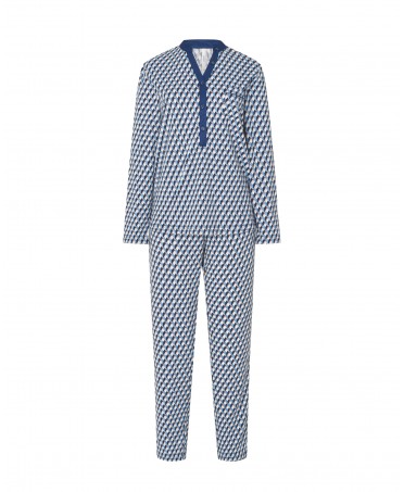 Pijama largo Lohe de mujer, chaqueta estampado en rombos manga larga, cuello pico con botones, pantalón largo estampado rombos.