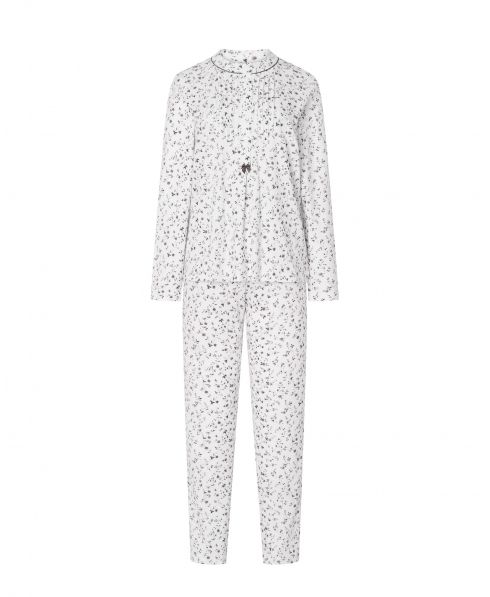 Lohe women's long pyjamas, long sleeve floral print jacket, round neck with buttons, floral print long trousers.