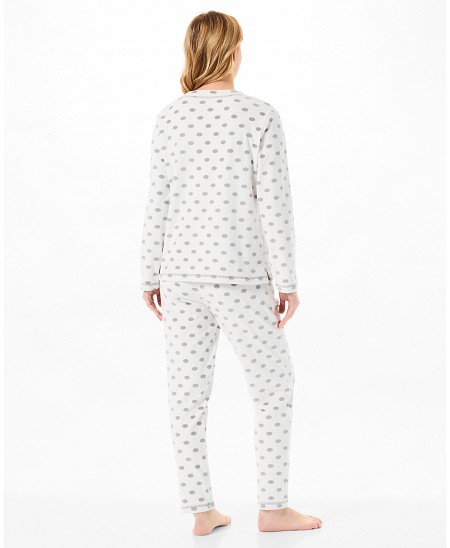 Rear view of velvet polka dot winter pyjamas