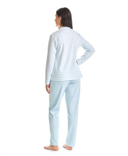 Rear view of light blue striped pyjama bottoms