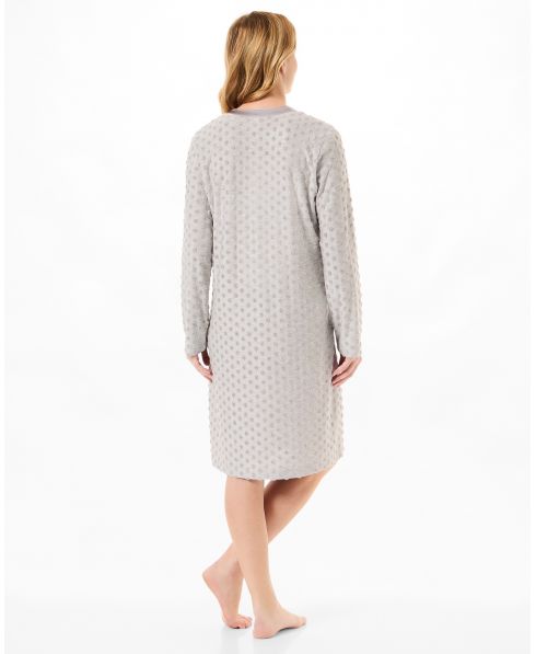 Rear view of long knitted nightdress with polka dots
