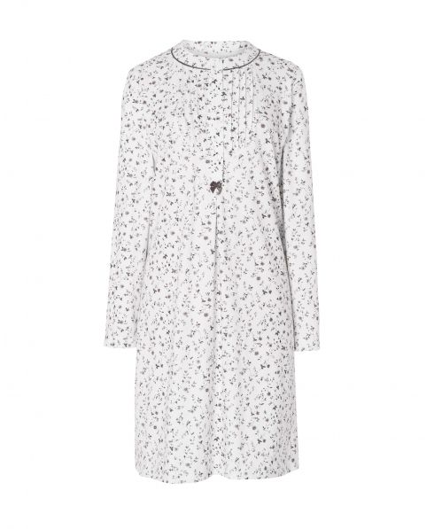 Lohe women's long nightdress, floral print, long sleeves, round neck with buttons.