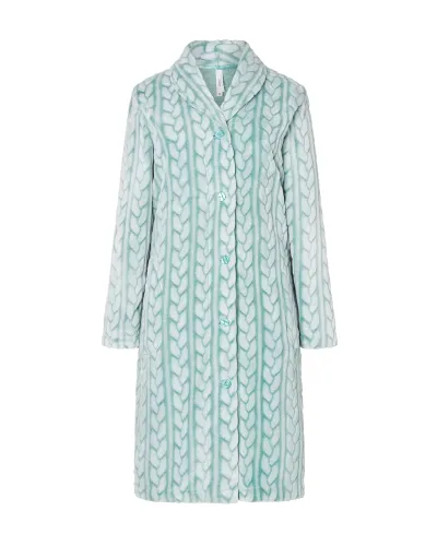 Women's long winter coat in green jacquard braided jacquard with side pockets