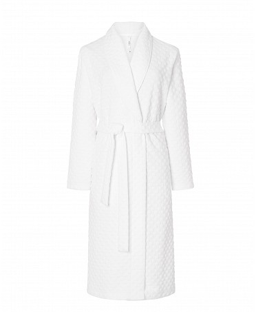 Lohe women's long dressing gown, long sleeves, ivory coloured circular knitted fabric.