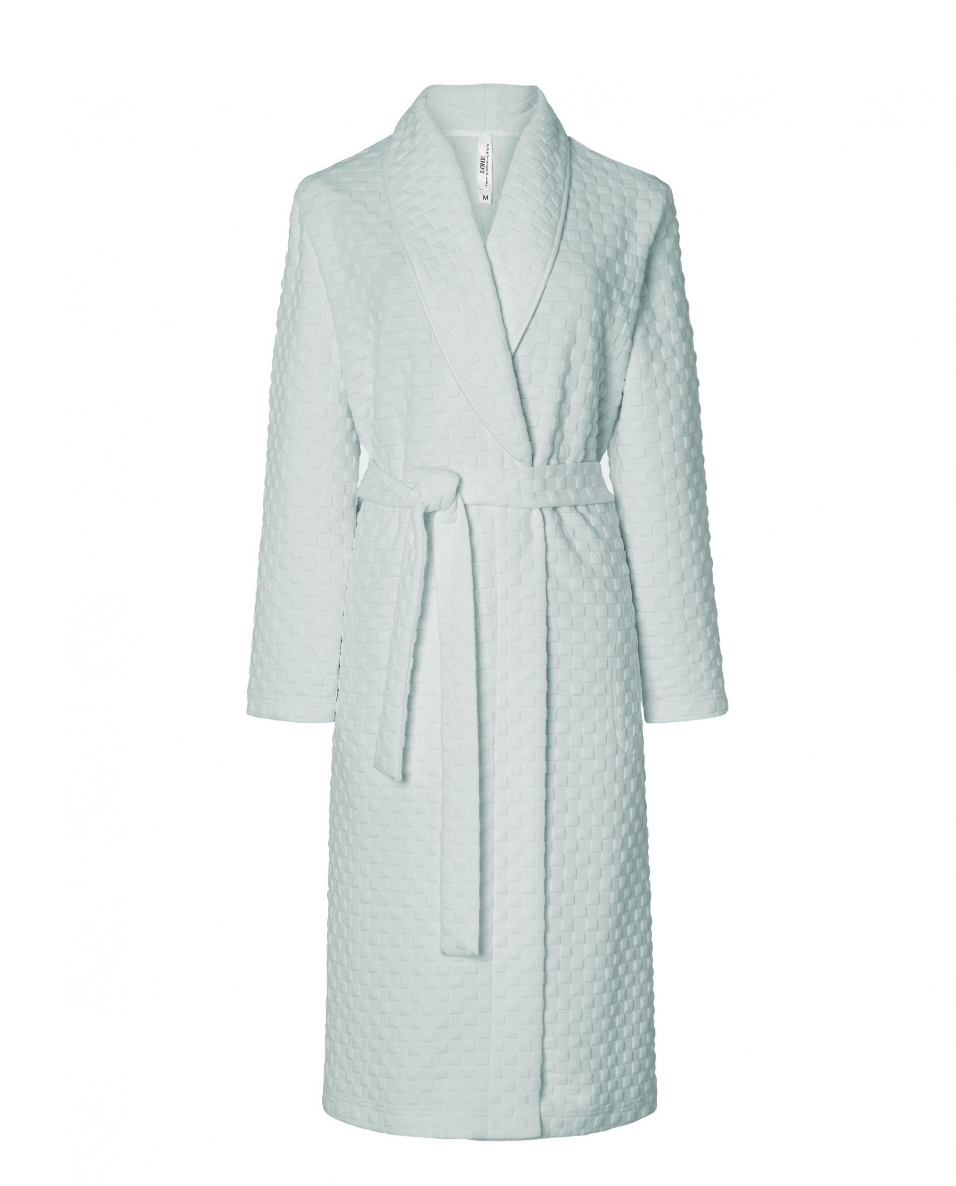 Lohe women's long dressing gown, long sleeve double breasted, green circular knitted fabric.