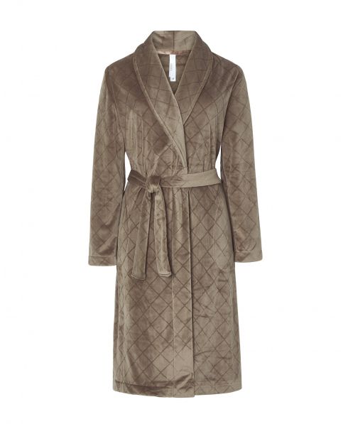 Lohe women's long dressing gown, long-sleeved double-breasted smoking coat, diamond weave, side pockets.