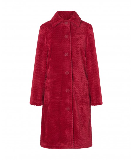 Lohe women's long dressing gown, open with buttons, long sleeves, herringbone fabric with side pockets.