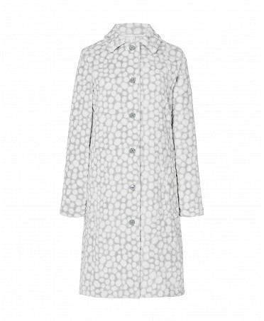 Lohe women's long dressing gown, open with buttons, long sleeves, printed leather, with side pockets.