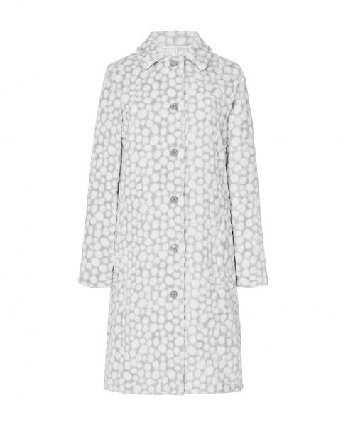 Lohe women's long dressing gown, open with buttons, long sleeves, printed leather, with side pockets.