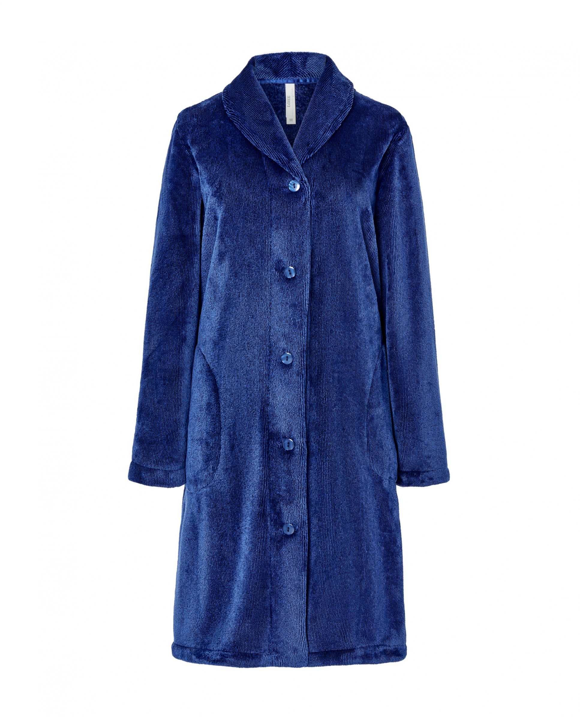 Lohe women's long dressing gown, open with buttons, long sleeves, dinner jacket collar, with side pockets.