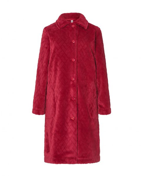 Lohe women's long dressing gown, open with buttons, long sleeves, jacquard diamond pattern with side pockets.