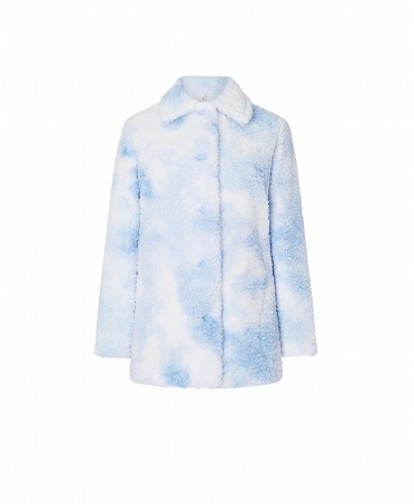 Lohe women's open short dressing gown with sheepskin buttons, long sleeves with light blue side pockets
