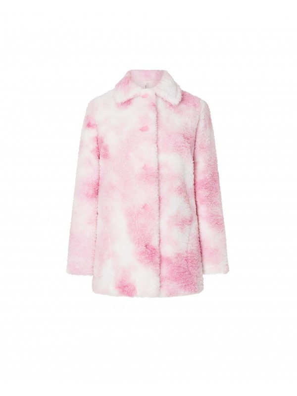 Lohe women's open short dressing gown with sheepskin buttons, long sleeves with pink side pockets