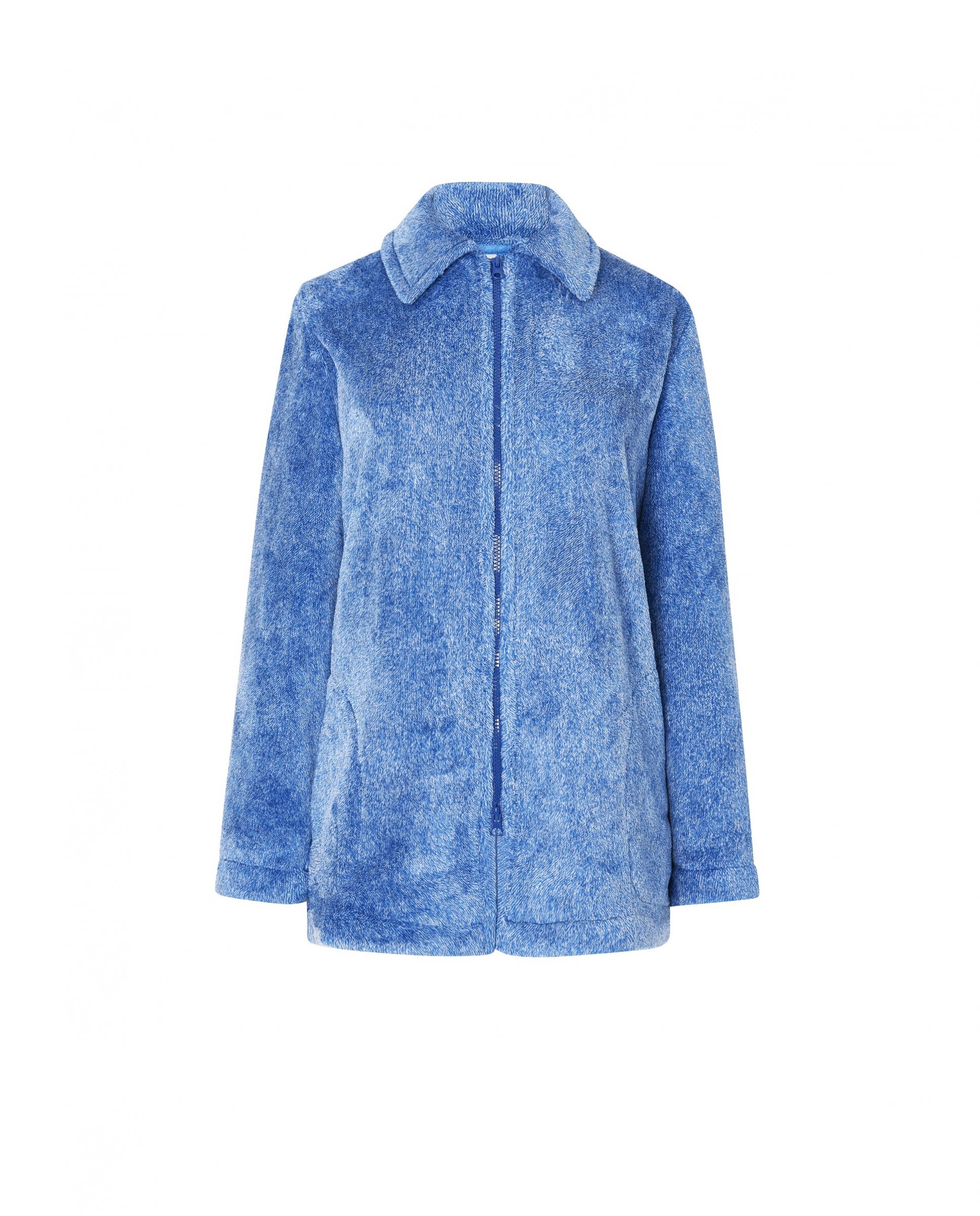 Lohe women's open short dressing gown with long sleeves, plain colour with zip and pockets.