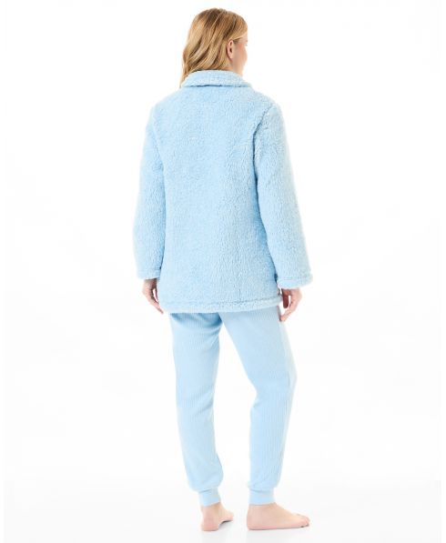 Rear view of the light blue sheepskin short coat with pockets for women