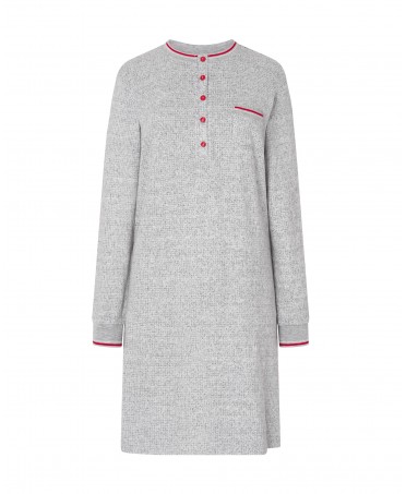 Lohe women's plain nightdress, round neck with buttons, long sleeves with cuffs.