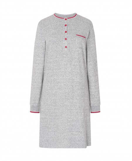 Lohe women's plain nightdress, round neck with buttons, long sleeves with cuffs.