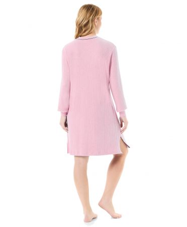 Rear view of long-sleeved light blue long-sleeved ribbed nightdress