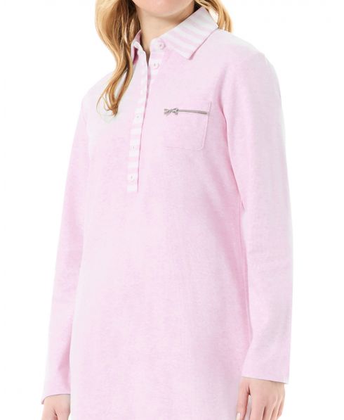 Detail view of pink nightie with open polo neck