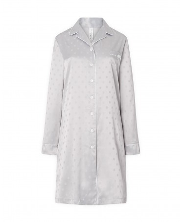 Lohe women's long nightdress, satin jacquard, polka dots, open with buttons, long sleeves.