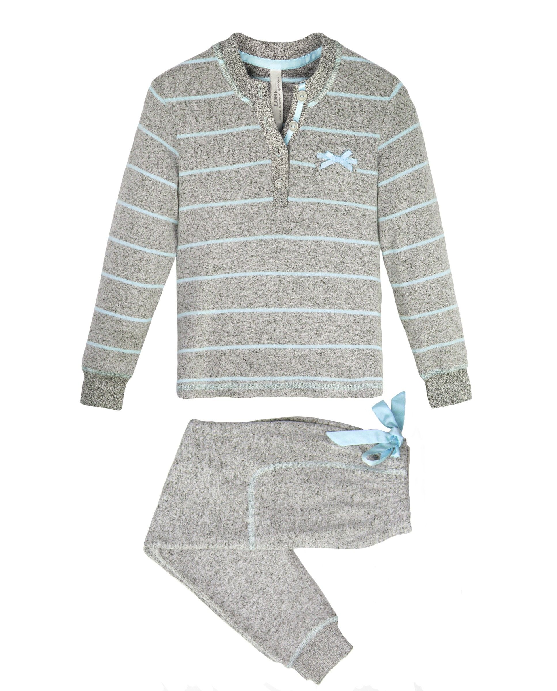 Grey and blue striped pyjama set for girls