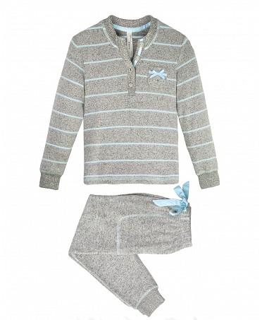 Conjunto de pijama de rayas grises y azules para niña