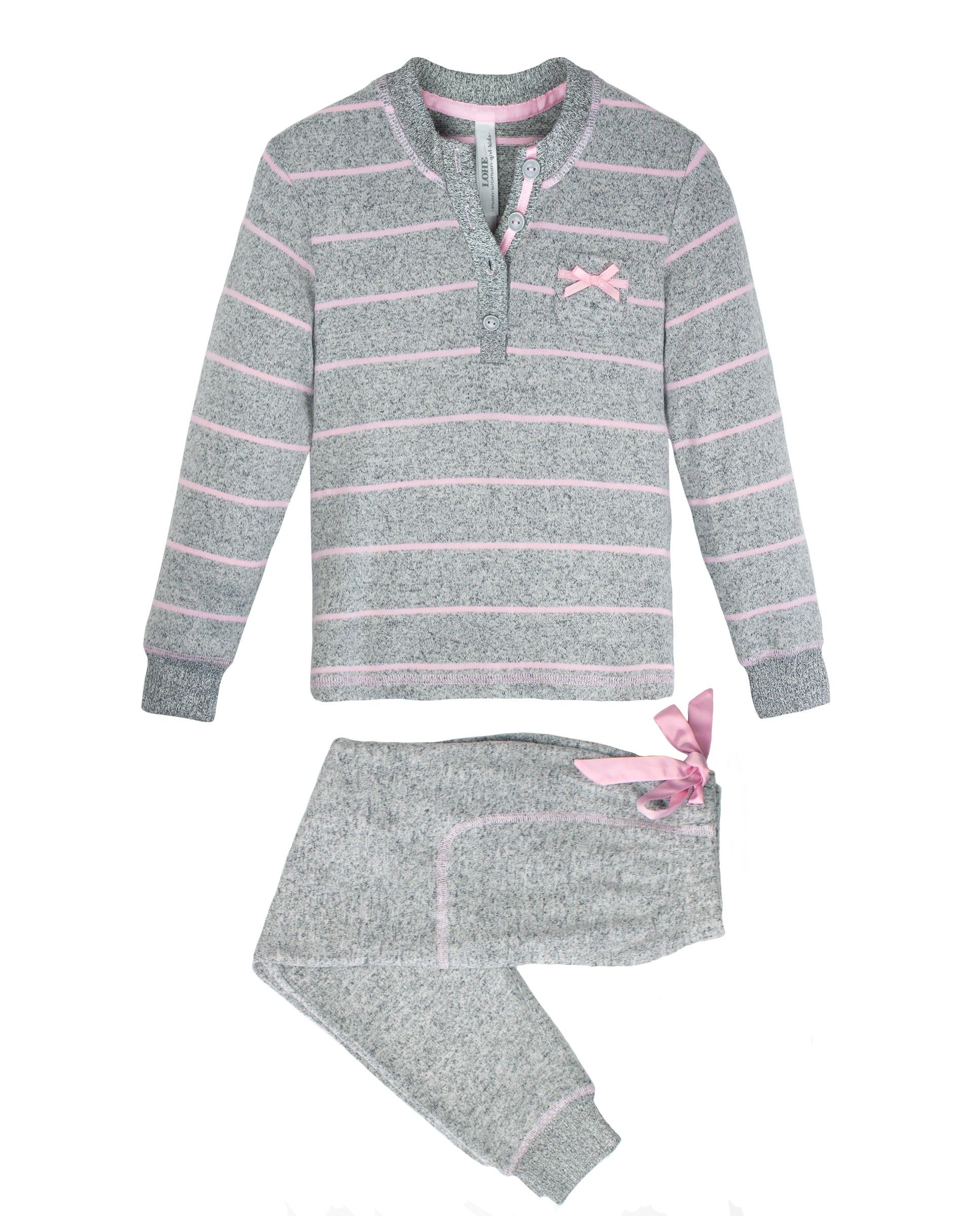 Grey and pink striped pyjama set for girls