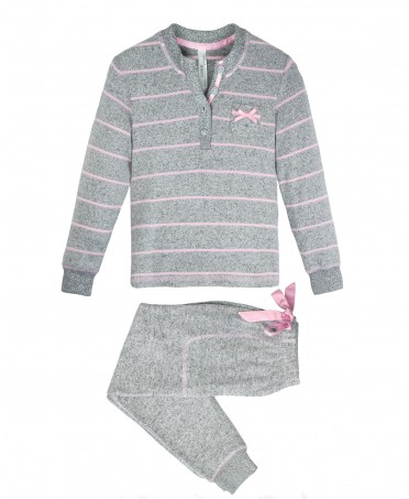 Grey and pink striped pyjama set for girls