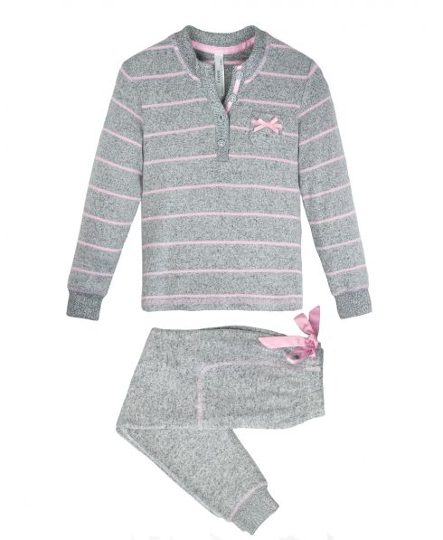 Grey and pink striped pyjama set for girls