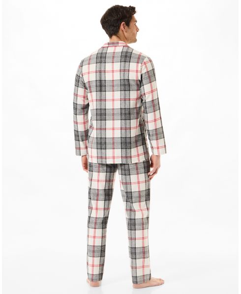 Vista trasera de pijama de invierno manga larga a cuadros para caballero