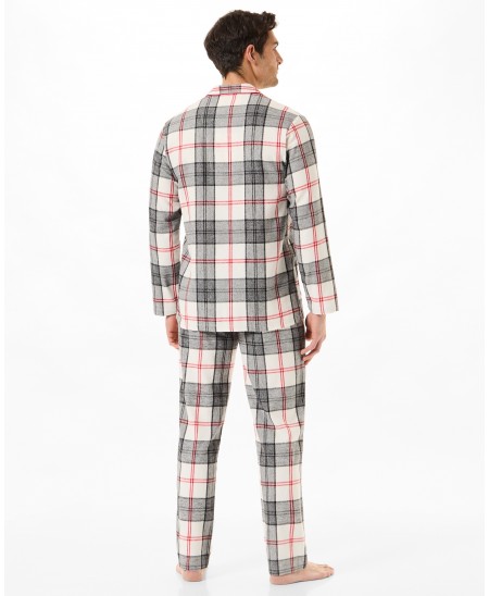 Rear view of men's long sleeve checkered winter pyjamas