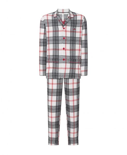 Pijama largo Lohe de hombre, chaqueta abierta con botones manga larga, estampado en cuadros, pantalón largo cuadros.