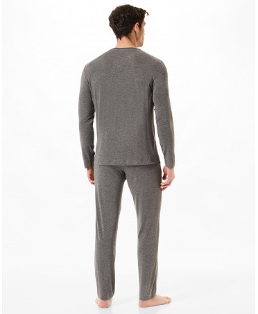 Rear view of men's long sleeved pyjamas plain modal grey colour