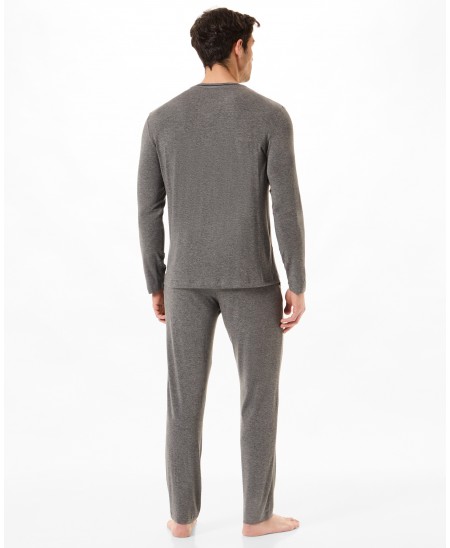 Vista trasera de pijama de manga larga de hombre modal liso color gris
