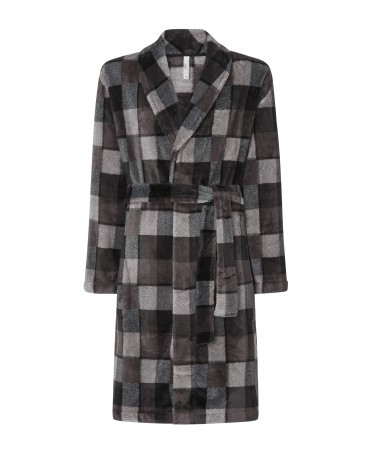 Long-sleeved, long-sleeved winter coat with crossover dinner jacket collar and chequered pattern