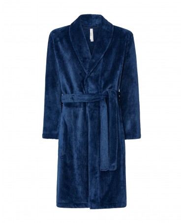 Men's blue dinner jacket long knotted dressing gown
