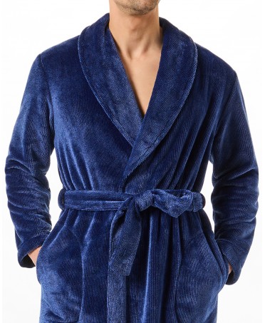 Men's blue dinner jacket long dressing gown detail