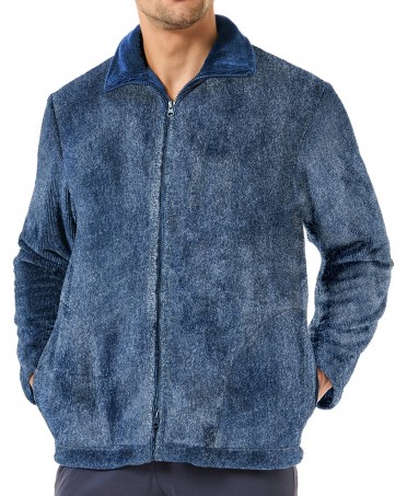 Short blue jacket with long sleeves, zip and side pockets