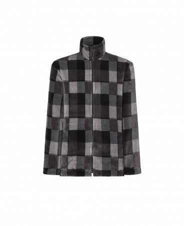 Men's flannel short dressing gown with zip fastening, checkered print