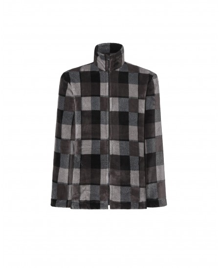 Men's flannel short dressing gown with zip fastening, checkered print